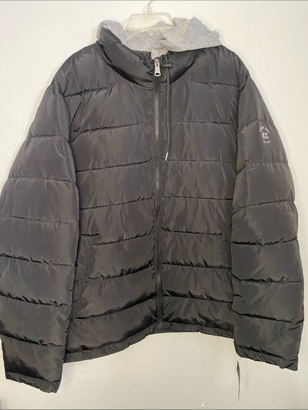 Kenneth Cole Black Quilted Puffer Jacket with Gray Hood Liner